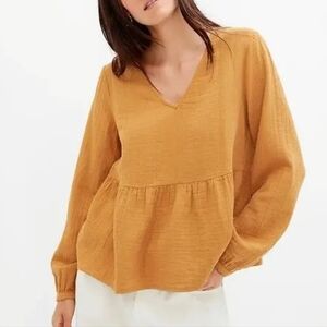 GAP Gauze Peplum Blouse Mustard Yellow Boho Cotton V Neck XXL